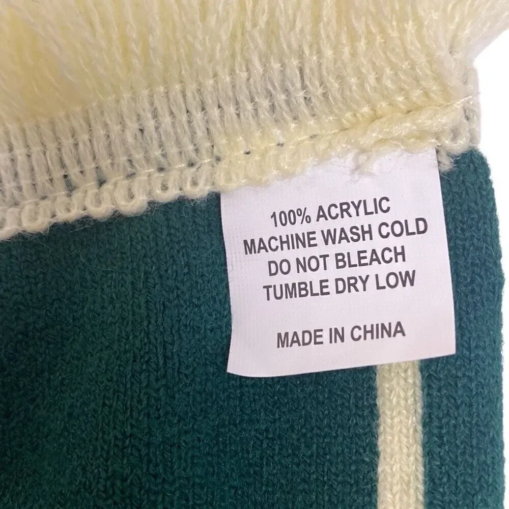 Jameson Green Cream Fringed Scarf Double Sided 55”x7.5” Irish Theme Accessory